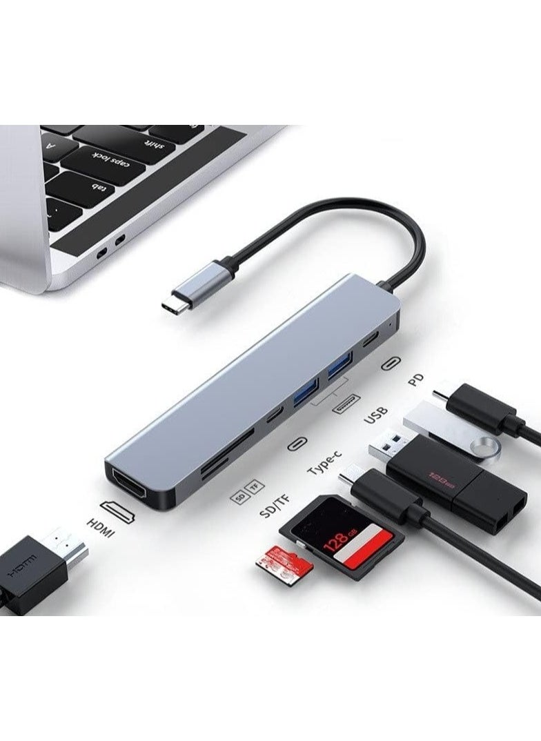"W18 Type C Hub with 3 USB Ports, HDMI Output, 3D/TF Card Reader - USB-C Adapter for Expanded Connectivity"
