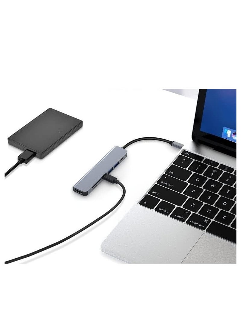 "W18 Type C Hub with 3 USB Ports, HDMI Output, 3D/TF Card Reader - USB-C Adapter for Expanded Connectivity"