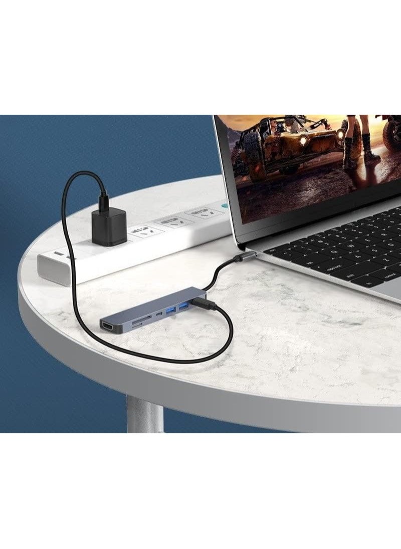"W18 Type C Hub with 3 USB Ports, HDMI Output, 3D/TF Card Reader - USB-C Adapter for Expanded Connectivity"