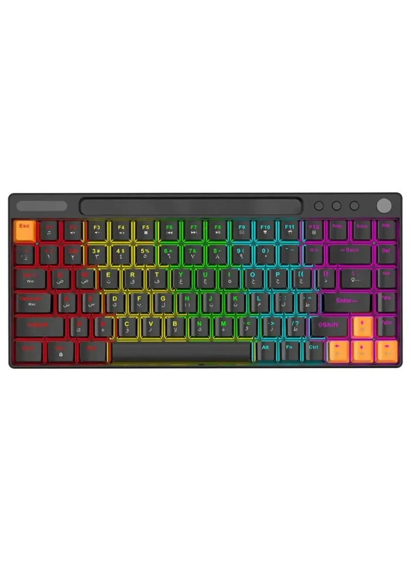 porodo 84 Keys Mechanical Gaming Keyboard, 23 Blacklight Modes, Smooth Clicks, Keys, Compatible with Mac & Windows, Volume/Mute Knob - Black - Image 3