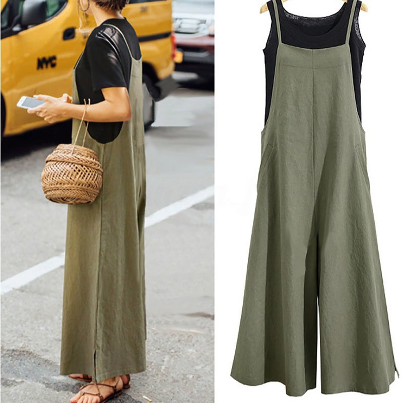 9009*EBAY hot foreign trade European and American women's clothing loose one-piece wide-leg pants casual one-piece pants Navy L - Image 4