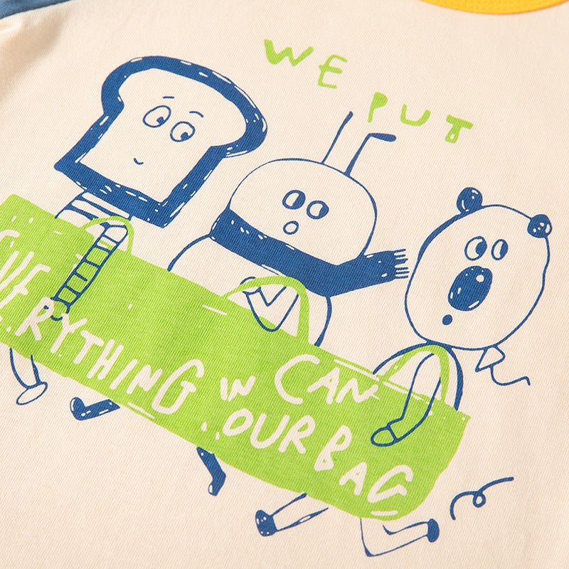 Children'S Long-Sleeved T-Shirt Pure Cotton Color Matching Fashionable Cartoon Korean Style Western Style Bottoming Shirt Fashionable One-Piece Delivery - Image 4
