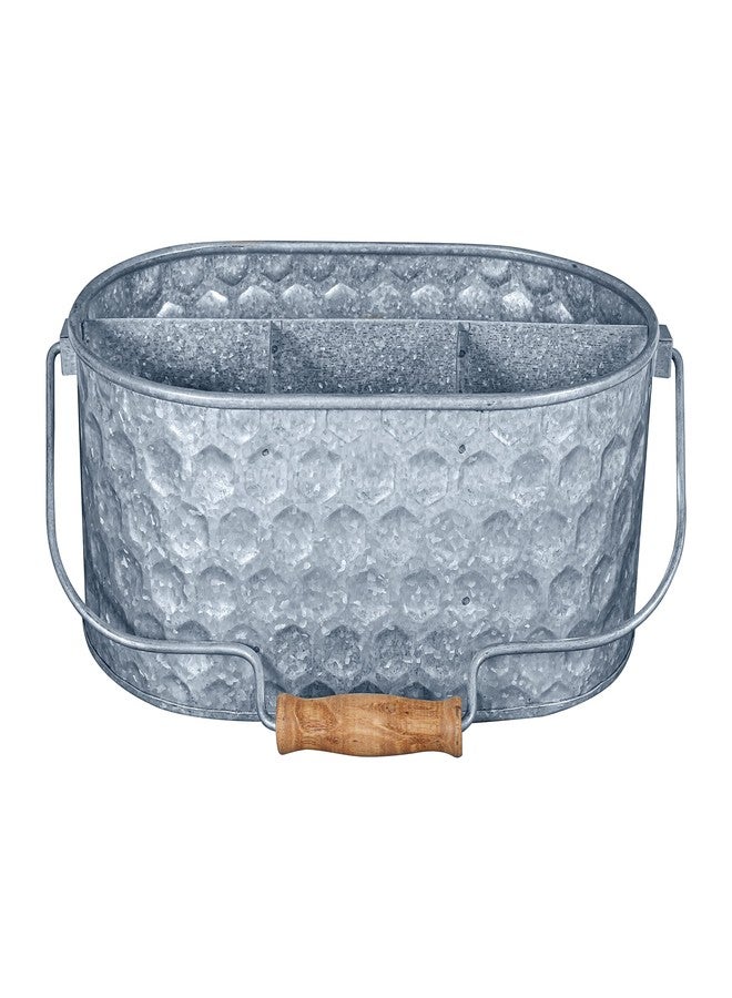 Bedding Craft Galvanized Utensil Caddy - Metal Holder for Kitchen, Picnic & Parties, Rustic Organizer for Silverware, Flatware & Cutlery, Farmhouse Tabletop Caddy Natural Hammered - Image 5