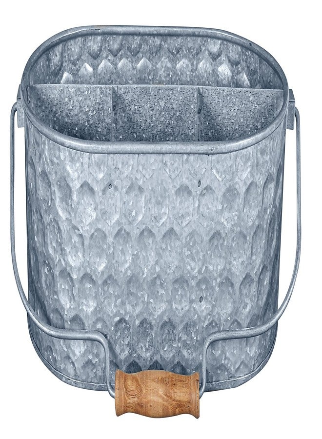 Bedding Craft Galvanized Utensil Caddy - Metal Holder for Kitchen, Picnic & Parties, Rustic Organizer for Silverware, Flatware & Cutlery, Farmhouse Tabletop Caddy Natural Hammered - Image 2