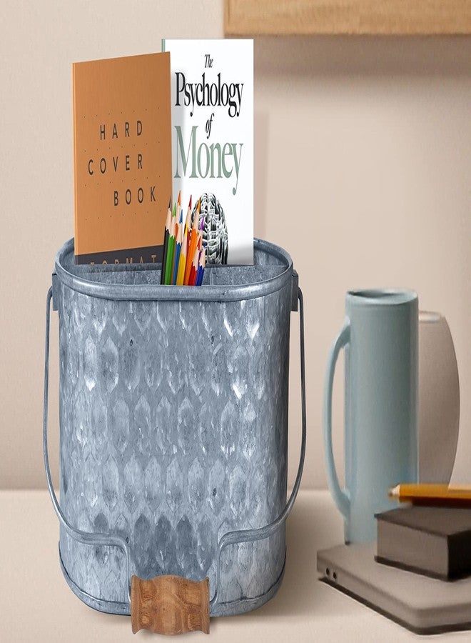 Bedding Craft Galvanized Utensil Caddy - Metal Holder for Kitchen, Picnic & Parties, Rustic Organizer for Silverware, Flatware & Cutlery, Farmhouse Tabletop Caddy Natural Hammered - Image 3