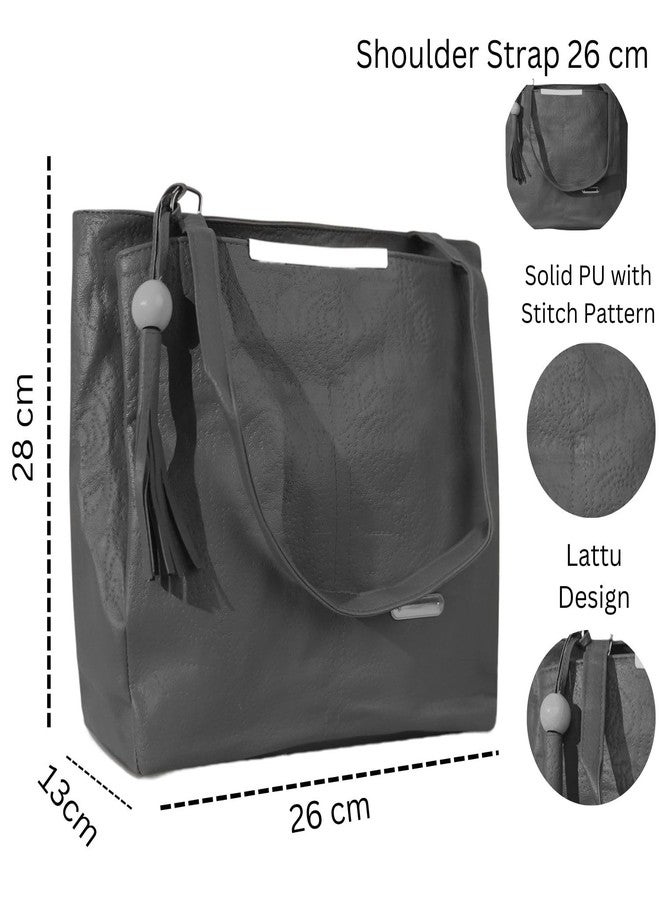 Dcozi Stylish and Fashionable PU Leather Grey Handbag For Women & Girls - TB04_Grey (Shoulder & Tote Bag) - Image 5