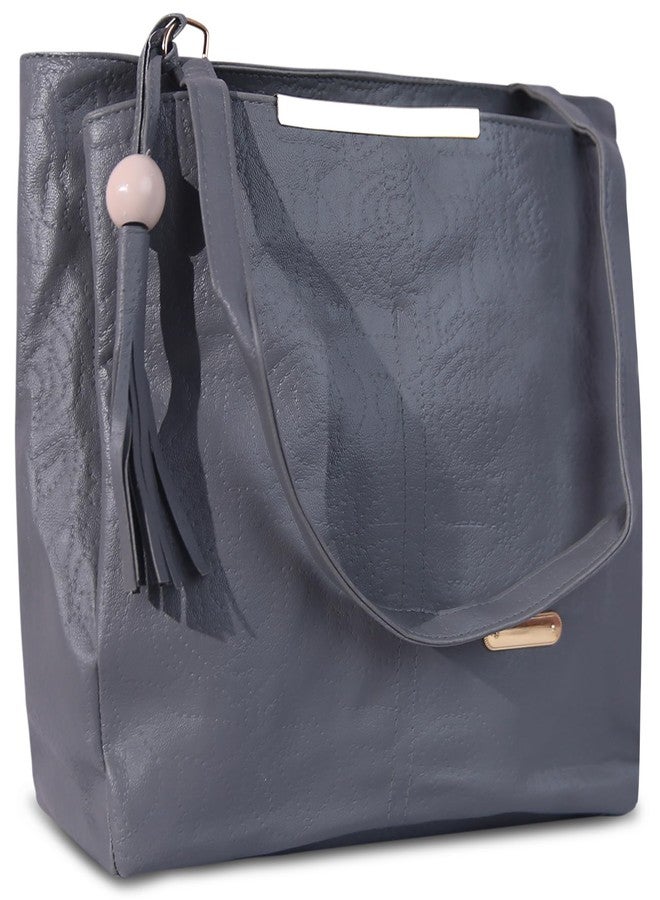 Dcozi Stylish and Fashionable PU Leather Grey Handbag For Women & Girls - TB04_Grey (Shoulder & Tote Bag) - Image 1