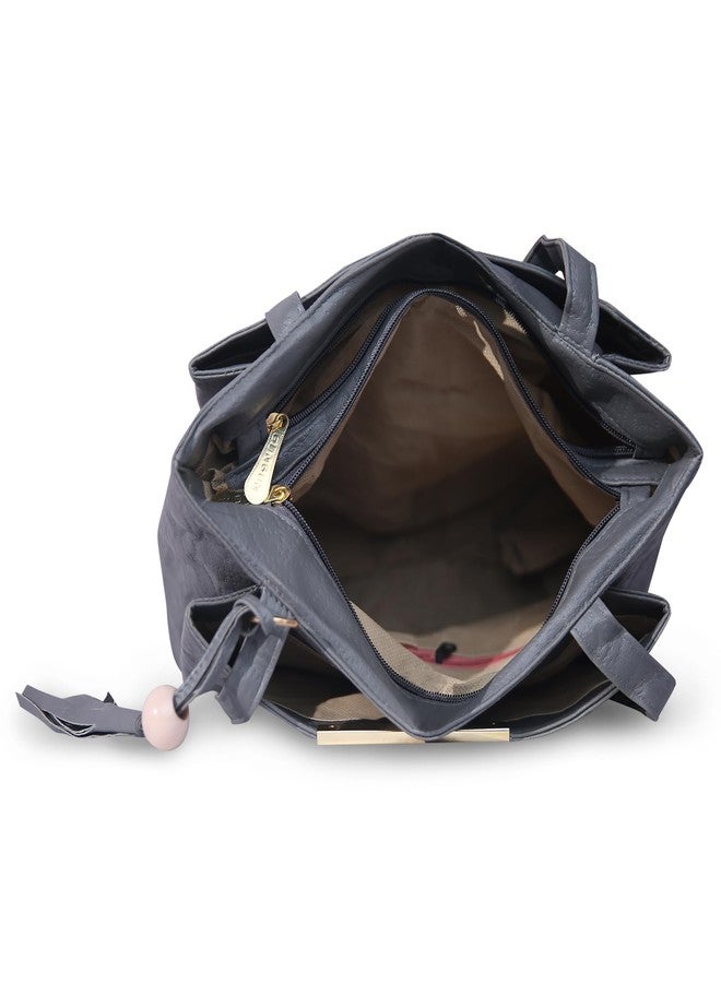 Dcozi Stylish and Fashionable PU Leather Grey Handbag For Women & Girls - TB04_Grey (Shoulder & Tote Bag) - Image 4
