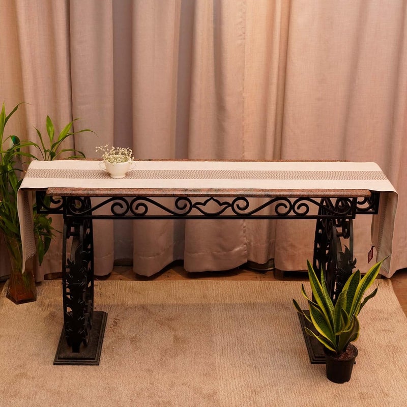 ZEBA World 100% Cotton Embroidered Beige Table Runner – Elegant & Durable Dining Table Runner for 4 Seater / 6 Seater, Perfect for Living Room and Dining Room, 30 cm x 210 cm | 12 inches x 84 inches - Image 2