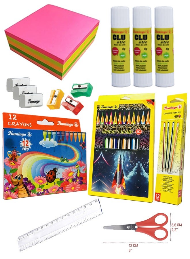 Flamingo طقم قرطاسية مدرسية 15 في 1 ( 48 قطعة ) FL03
