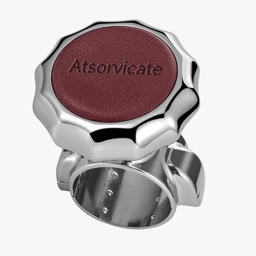 Atsorvicate Steering wheel knob spinner metal steering wheel rotary for suicide rotary knob stable and durable power handle with suitable for cars trucks tractors lawn mowers forklifts boats red cowhide - Image 1