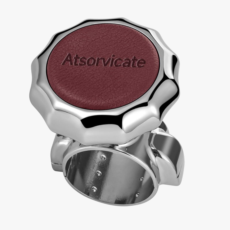 Atsorvicate Steering wheel knob spinner metal steering wheel rotary for suicide rotary knob stable and durable power handle with suitable for cars trucks tractors lawn mowers forklifts boats red cowhide - Image 2