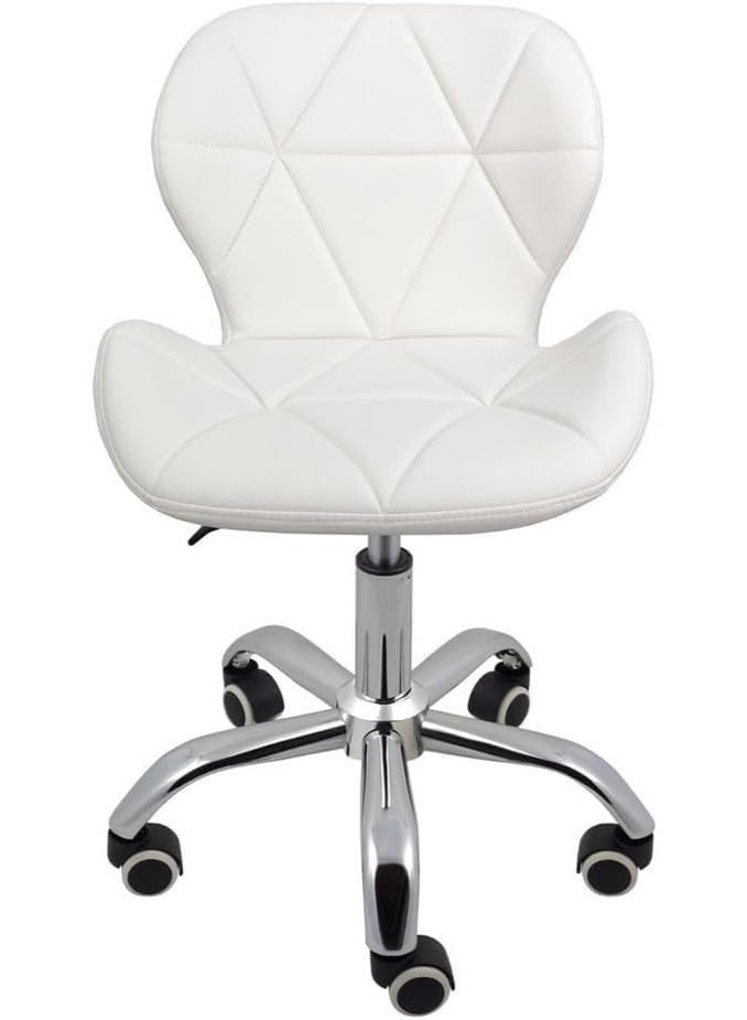 Modern Swivel Office Chair White Faux Leather, Chrome Base, Adjustable - White - Image 1