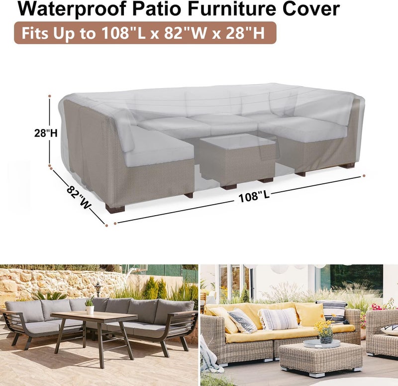 BROSYDA Patio Furniture Covers, Heavy Duty Outdoor Furniture Cover Waterproof, Sectional Sofa Set Covers Table and Chair Set Cover 108" L Ã— 82" W Ã— 28" H - Image 2