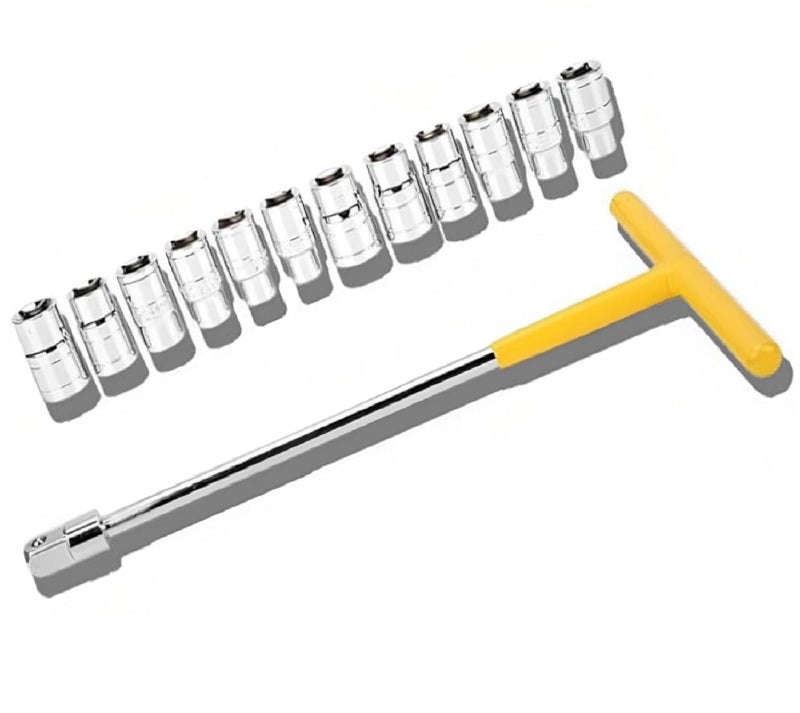 SNE 13PCS Vehicle Car T Shaped Handle Wrench Spanner with 8-19mm 1/2 Socket Tool Set - Image 1
