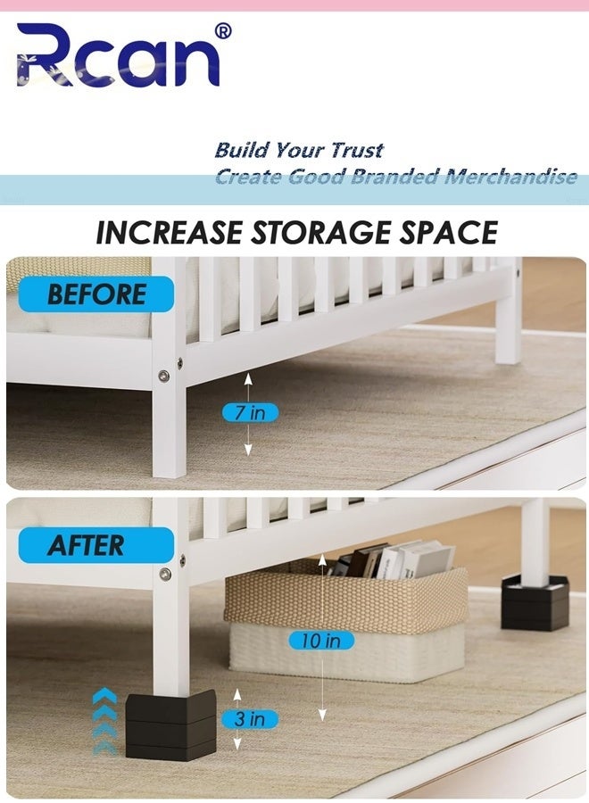 ركان 4 قطع من دعامات أقدام السرير، واقيات أرضية الأريكة، رافعات الأثاث القابلة للتعديل، رفع السرير، أرجل الأثاث، رافعات الأريكة، قاعدة دعم الأريكة، بلاستيك مانع للانزلاق - Image 4