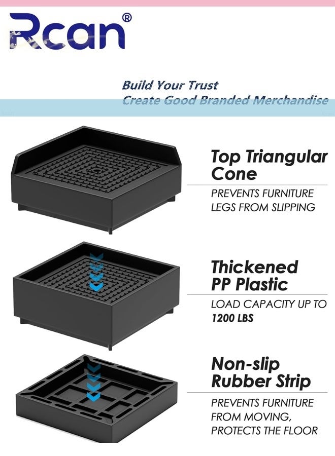 ركان 4 قطع من دعامات أقدام السرير، واقيات أرضية الأريكة، رافعات الأثاث القابلة للتعديل، رفع السرير، أرجل الأثاث، رافعات الأريكة، قاعدة دعم الأريكة، بلاستيك مانع للانزلاق - Image 3