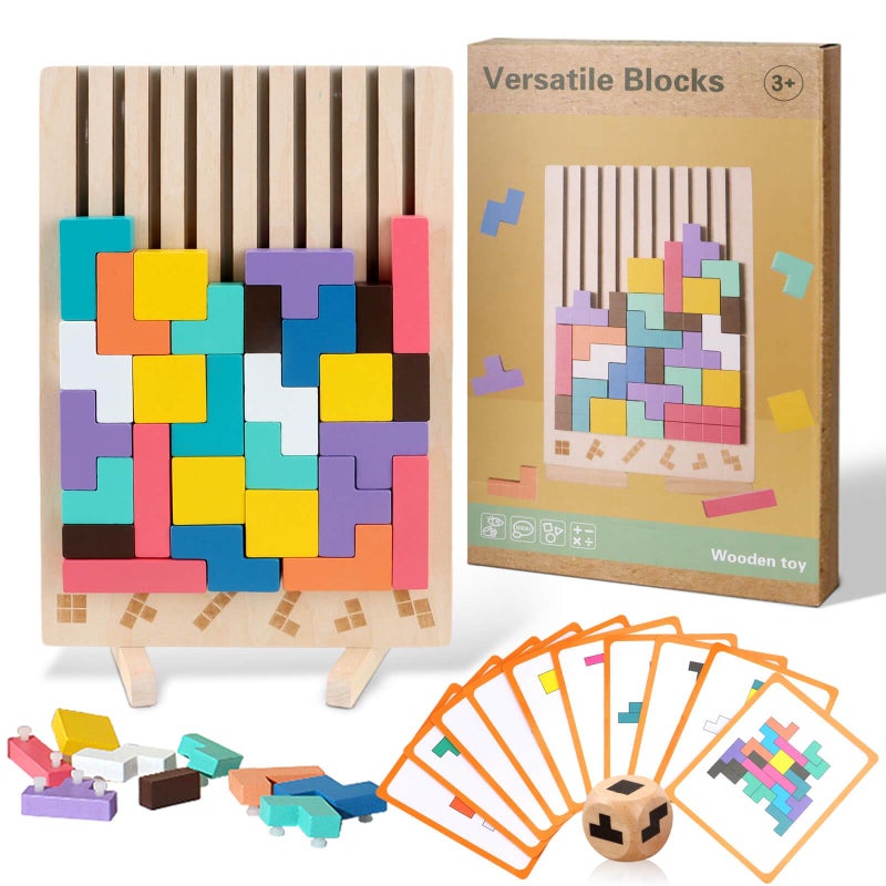 JONEG Games for 3 Year Olds Kids Wooden Stacking Puzzles Brain Teasers 3D Russian Blocks Board STEM Montessori Toys for Ages 3 4 5 6 7 10 Gift for Toddlers Classroom Travel - Image 3