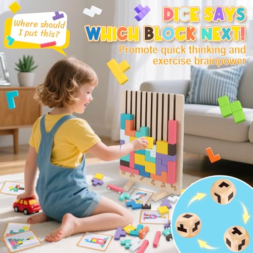 JONEG Games for 3 Year Olds Kids Wooden Stacking Puzzles Brain Teasers 3D Russian Blocks Board STEM Montessori Toys for Ages 3 4 5 6 7 10 Gift for Toddlers Classroom Travel - Image 5
