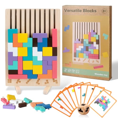 JONEG Games for 3 Year Olds Kids Wooden Stacking Puzzles Brain Teasers 3D Russian Blocks Board STEM Montessori Toys for Ages 3 4 5 6 7 10 Gift for Toddlers Classroom Travel - Image 1