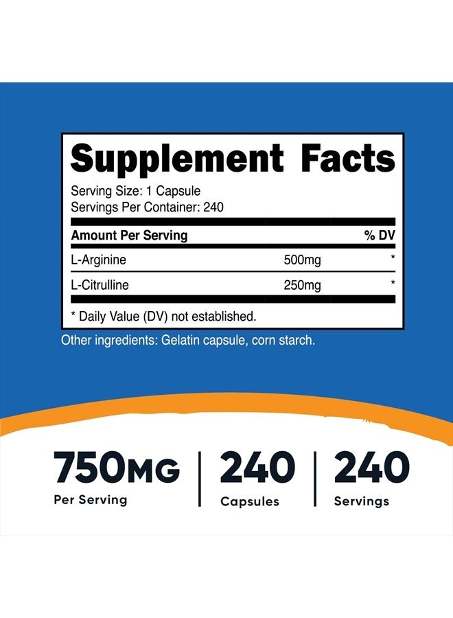 Nutricost L-Arginine L-Citrulline Complex 750mg, 240 Capsules - Non-GMO - Image 2