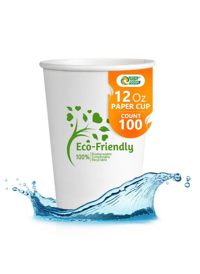 EcoEdge 12 Oz Disposable Heavy-Duty Party Paper Cups (Pack of 100) | For Latte, Juice | Compostable, Insulated, Fancy, Stylish | For Parties, Offices, Events, Take Away, Daily Use | 100% Recyclable - Image 2