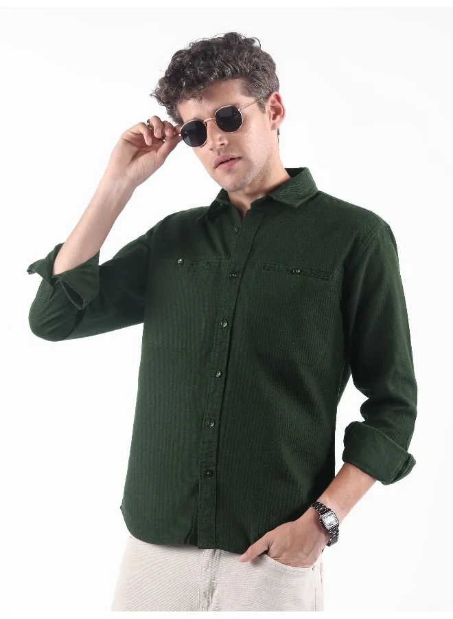 Beyoung Dark Green Welt Pocketed Shirt