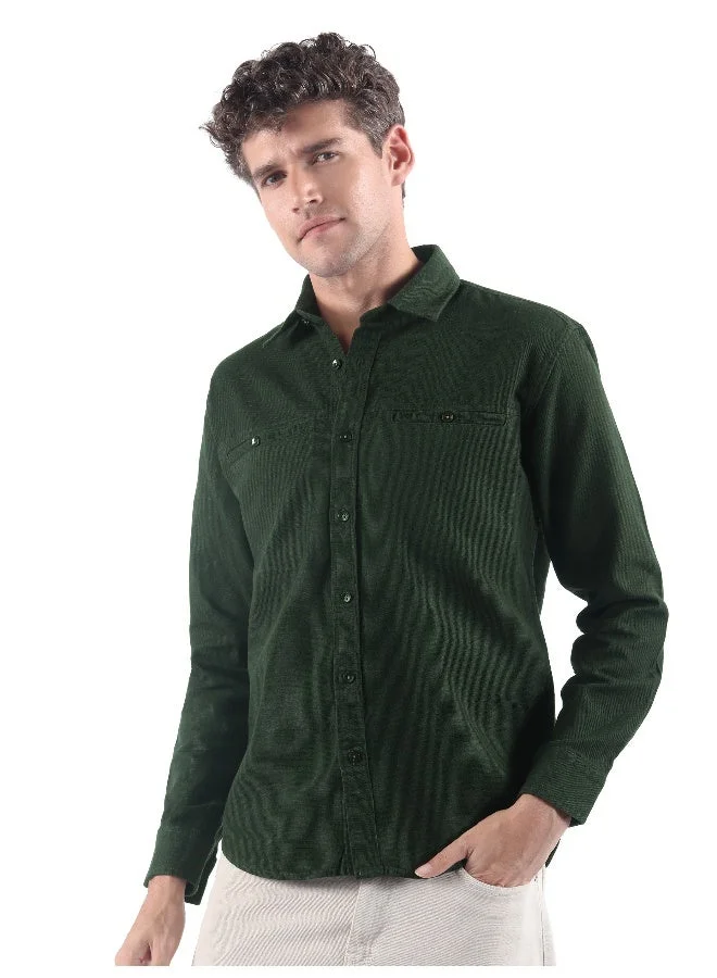 Beyoung Dark Green Welt Pocketed Shirt