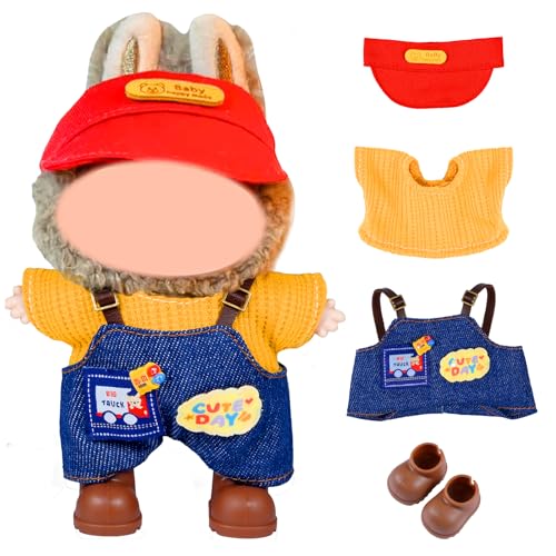 SHUOXUKE Doll Clothes Set and Accessories No Doll 2026 Stylish Exquisite Adorable Designed Clothes Outfit for 15cm17cm with Red Hat Overalls Brown Shoes - Image 1