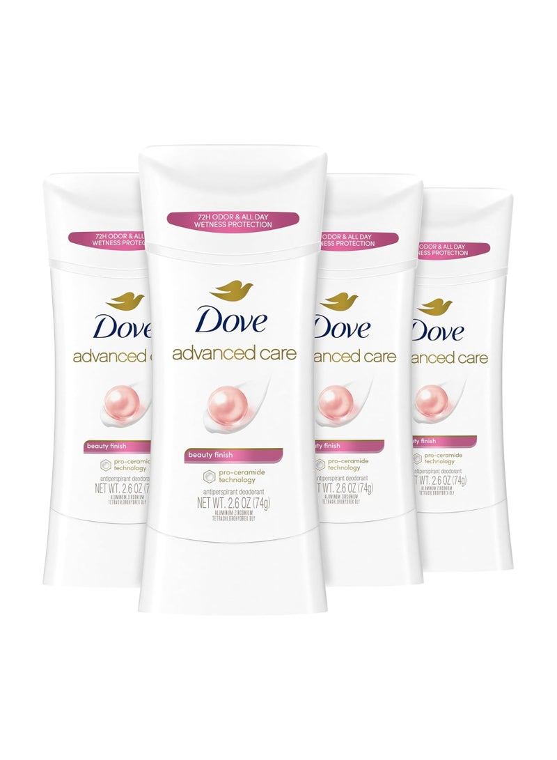 Dove Advanced Care Antiperspirant Deodorant Stick for Women Beauty Finish for 48 Hour Protection And Soft And Comfortable Underarms, 2.6 Ounce (Pack of 4)