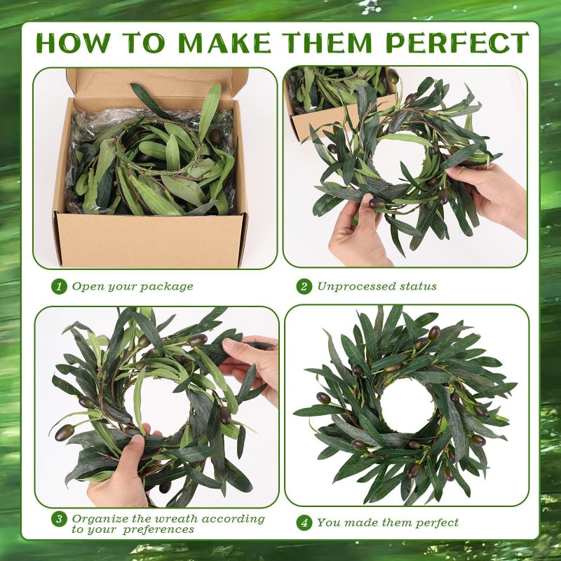 YLOLUL 6 Pcs Artificial Green Olive Candle Rings Wreaths Greenery Wreath with Olive Leaves Spring Summer Kitchen Cabinet Wreath for Pillars Farmhouse Festival Wedding Celebrations Tabletop Decoration - Image 4
