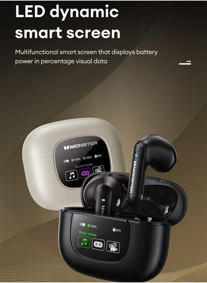 Monsters - Monster Monster XKT20 Wireless Bluetooth Earbuds Gaming Headphones Deep Bass Low Latency Game Headset with Built In Microphone Noise Canceling Beige - Image 1
