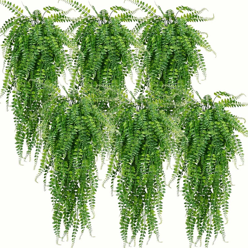Lighterday 6 Pcs Hanging Plant Artificial Plants Fake Plants Indoor Decorative Faux Greenery Plants Fake Ivy Plastic Fern Greenery Artificial Hanging Plants for Indoor Outdoor Decor6 Pcs Fern Plants