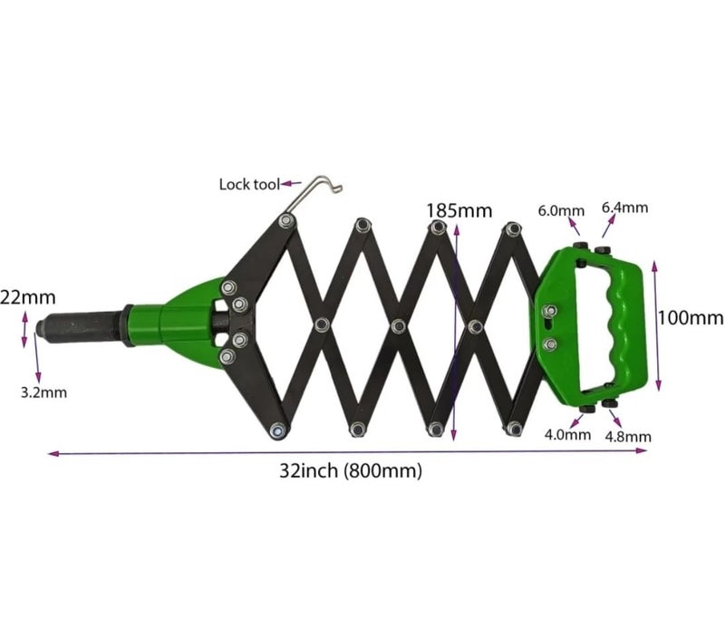 32 800mm Hand Rivet Gun with 20pc Rivets Handheld Riveter Tool for Metal Sheets - Image 2