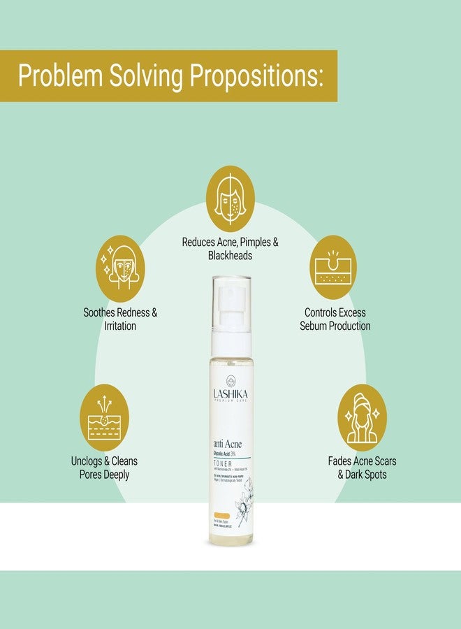 Lashika Anti Acne Toner For Women | With 3% Glycolic Acid, 2% Niacinamide & 1% Witch Hazel Extract | 100ml - Image 4
