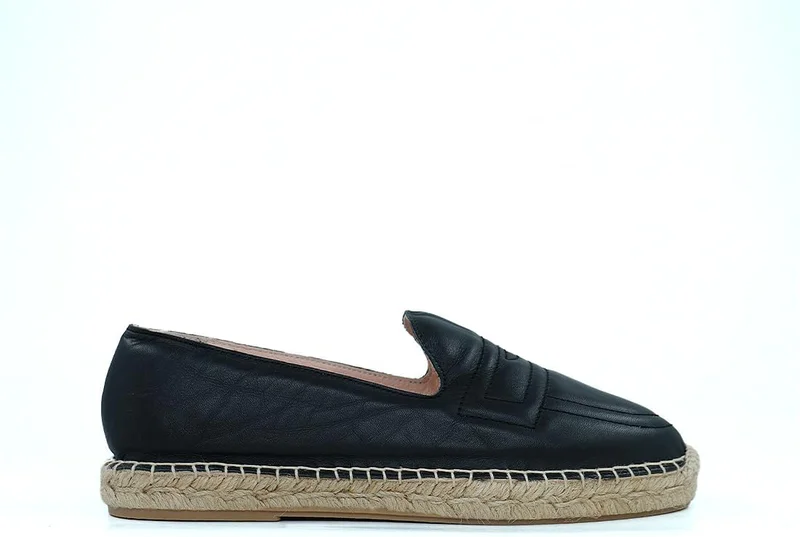 هاش بابيز HUSH PUPPIES Black Leather Espadrille Slip-Ons