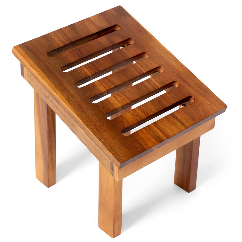 BLUEWEST BLUEWEST Acacia Wood Shower Foot Stool  Rest Shave and Bench for Small Spaces Modern Natural 