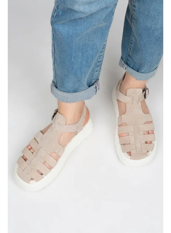 Manijero  Rosa Women's Genuine Leather Single Buckle Beige - White Sandal. for Women | Best Price UAE