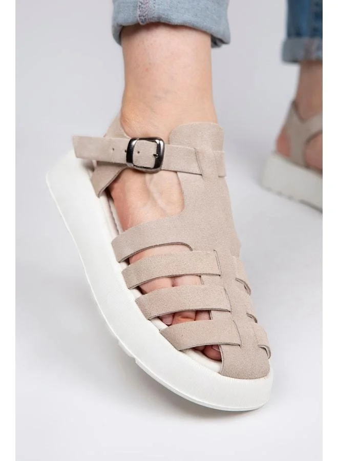 Manijero  Rosa Women's Genuine Leather Single Buckle Beige - White Sandal. for Women | Best Price UAE