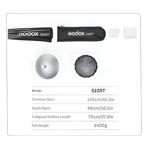 Godox S105T B/S 105cm/41.3in Quick Release Umbrella Softbox with Grid | Professional Foldable Softbox with Standard Bowen Mount & Diffusers for Photography Studio Photography Portrait Live Stream - Image 3