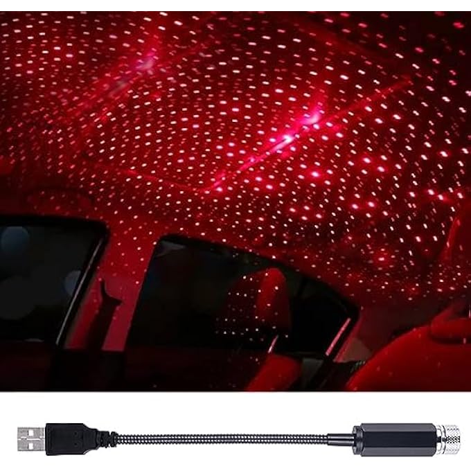 LEDCARE مصباح ليلي على شكل نجمة لسقف السيارة، قابل للتعديل، USB، مرن، إضاءة داخلية LED، جو رومانسي، جهاز عرض ليلي على شكل نجمة للسيارات وغرف النوم والحفلات وما إلى ذلك، أحمر - Image 1