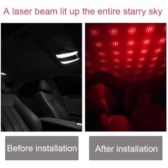 LEDCARE مصباح ليلي على شكل نجمة لسقف السيارة، قابل للتعديل، USB، مرن، إضاءة داخلية LED، جو رومانسي، جهاز عرض ليلي على شكل نجمة للسيارات وغرف النوم والحفلات وما إلى ذلك، أحمر - Image 4