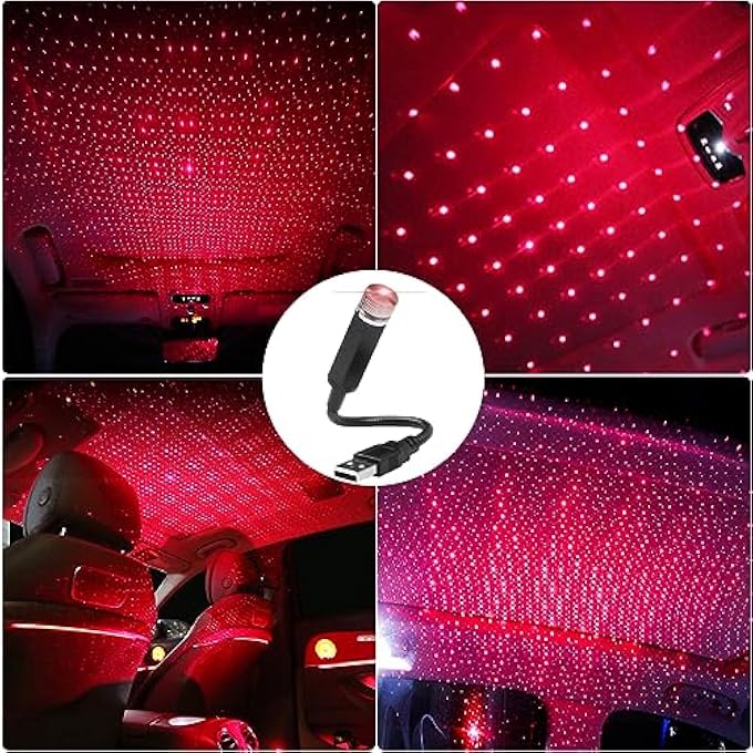 LEDCARE مصباح ليلي على شكل نجمة لسقف السيارة، قابل للتعديل، USB، مرن، إضاءة داخلية LED، جو رومانسي، جهاز عرض ليلي على شكل نجمة للسيارات وغرف النوم والحفلات وما إلى ذلك، أحمر - Image 5