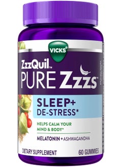 Vicks Pure Zzzs Sleep + De-Stress, Melatonin + Ashwagandha, 60 Gummies  - Image 1