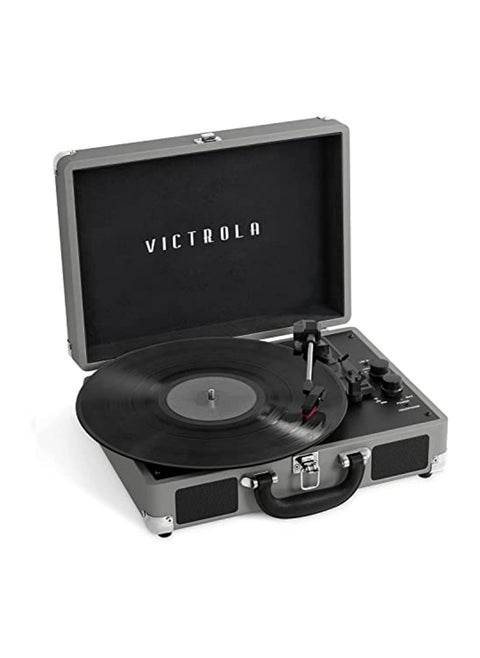 Victrola Journey+ Signature Turntable Record Player Bluetooth Vinyl Streaming 33-1/3, 45 & 78 RPM Suitcase Vinyl Record Player, Bluetooth Connectivity & Built-in Speakers, Stereo RCA Output (Grey)