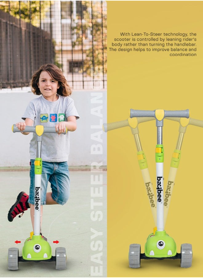 BAYBEE Baybee Skate Scooter for Kids, 3 Wheel Kids Scooter with 3 Height Adjustable Handle, Kick Scooter with Led PU Wheels & Rear Brake, Runner Scooter for Kids 2 to 10 Years Boy Girl Green  - Image 3