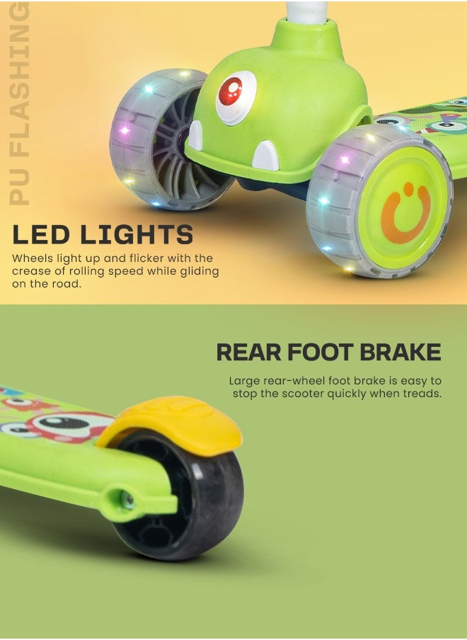 BAYBEE Baybee Skate Scooter for Kids, 3 Wheel Kids Scooter with 3 Height Adjustable Handle, Kick Scooter with Led PU Wheels & Rear Brake, Runner Scooter for Kids 2 to 10 Years Boy Girl Green  - Image 4