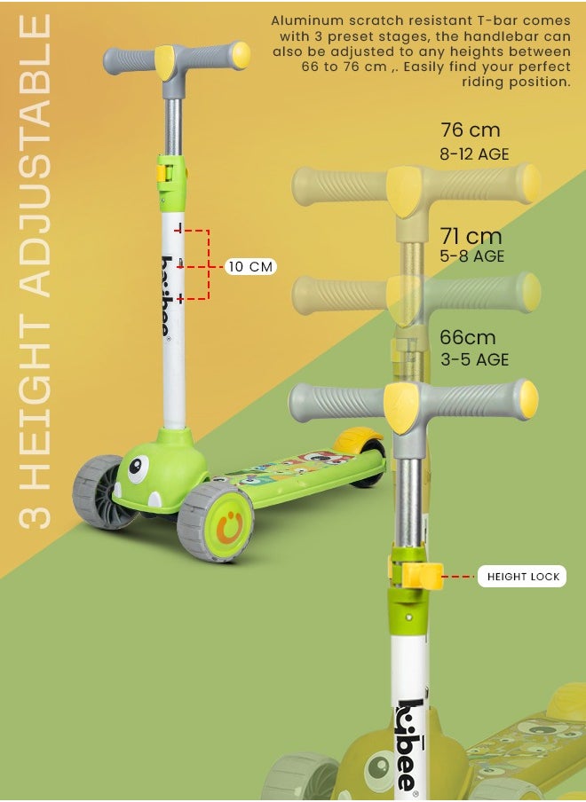 BAYBEE Baybee Skate Scooter for Kids, 3 Wheel Kids Scooter with 3 Height Adjustable Handle, Kick Scooter with Led PU Wheels & Rear Brake, Runner Scooter for Kids 2 to 10 Years Boy Girl Green  - Image 5