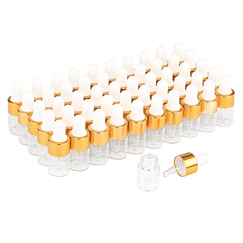Wresty 50 Pcs Clear Glass Dropper Vails 2ml Mini Essential Oils Sample Dropper Bottles For Traveling Essential Oils Perfume Cosmetic Liquid,With 2 pcs dropper - Image 1