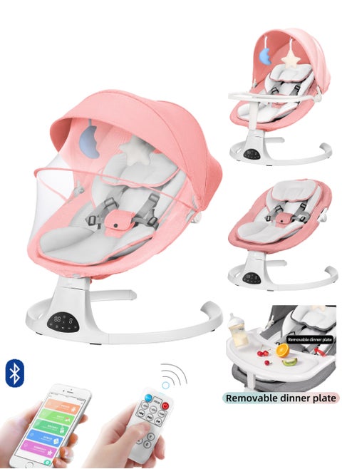 Baby Swing for Infants, Bluetooth Infant Swing with Music Speaker, Bluetooth Touch Screen/Remote Control Timing Function with 5 Speeds, 3 Seat Positions,8 Music, 5 Point Harness Belt-Pink